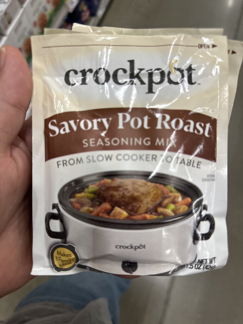 Seasoning mix packet of savory pot roast crockpot