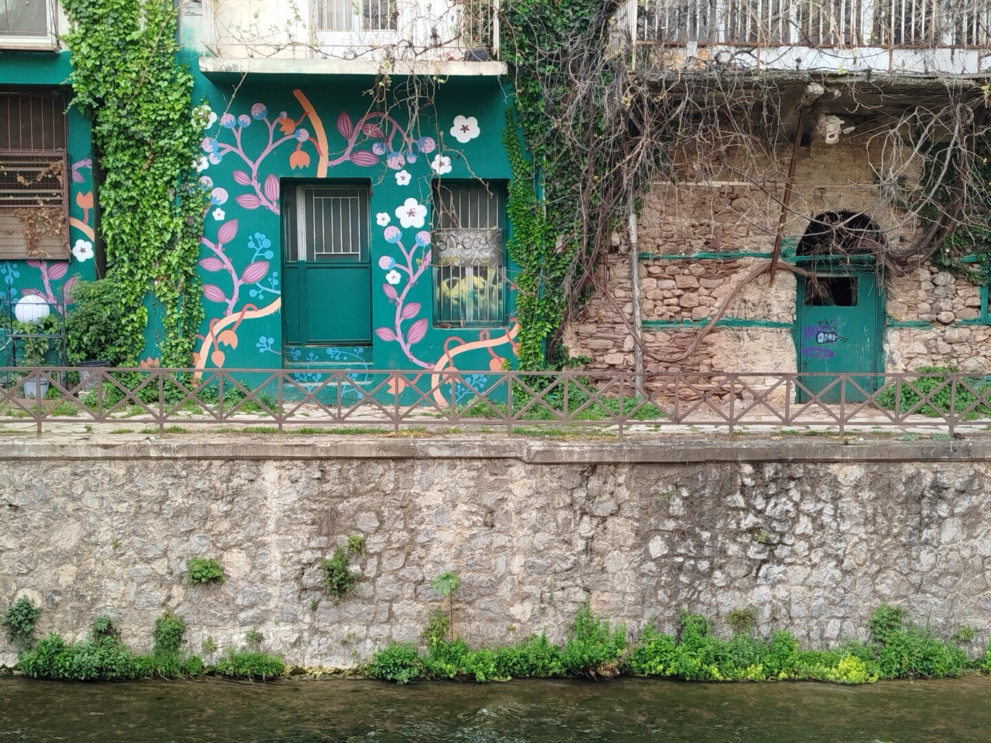 Flower graffitis in old buildings by the Erkyna (greek: Έρκυνα) #river in #Livadia a town of central #Greece.