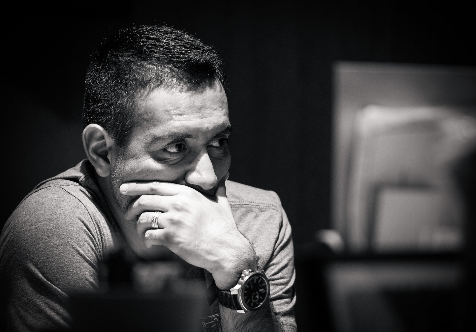 Black and white picture of a man.