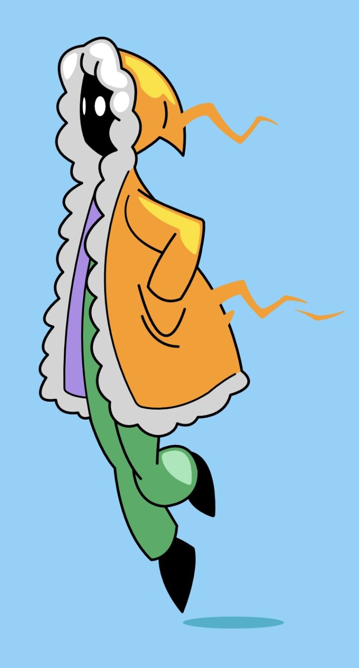 A vector illustration of an urban mage hovering over the ground, in an animation style