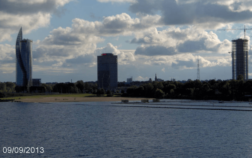 Photo of the left bank of the Daugava in Riga, taken from the cruise ship Tallink