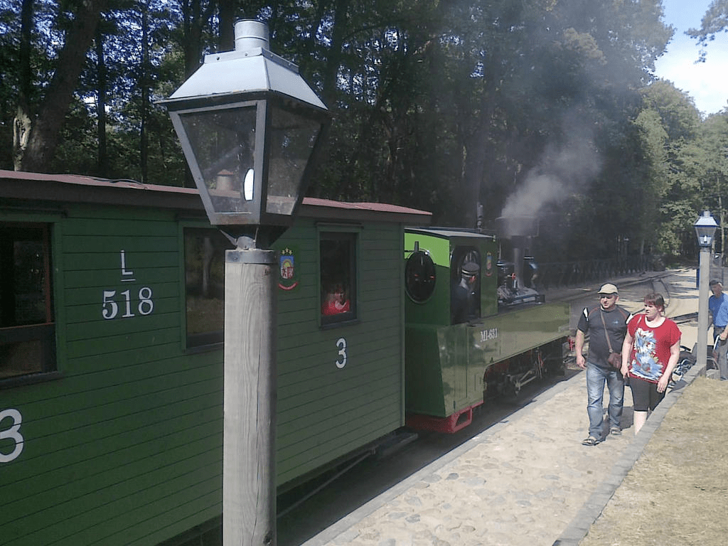 Old steam train arrives at the station, smoke billowing out