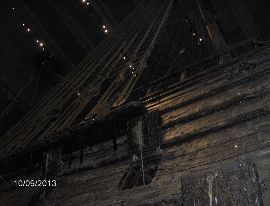Side of the Vasa, the wood is dark