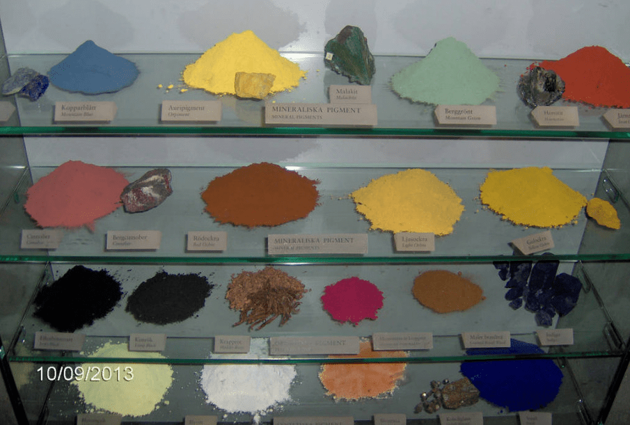 Piles of coloured powder that once coloured the Vasa