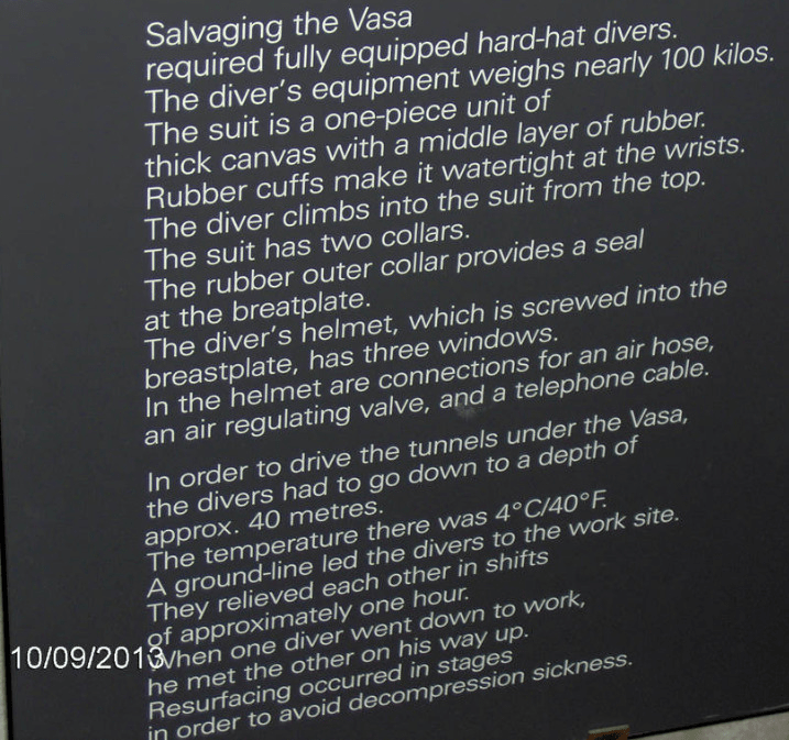 Sign in English, explaining the recovery of the Vasa