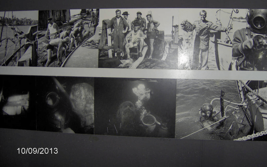 A series of photos of the Vasa recovery work