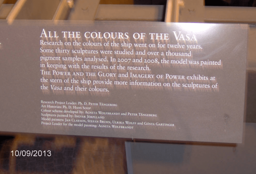 Sign explaining the colours on the Vasa