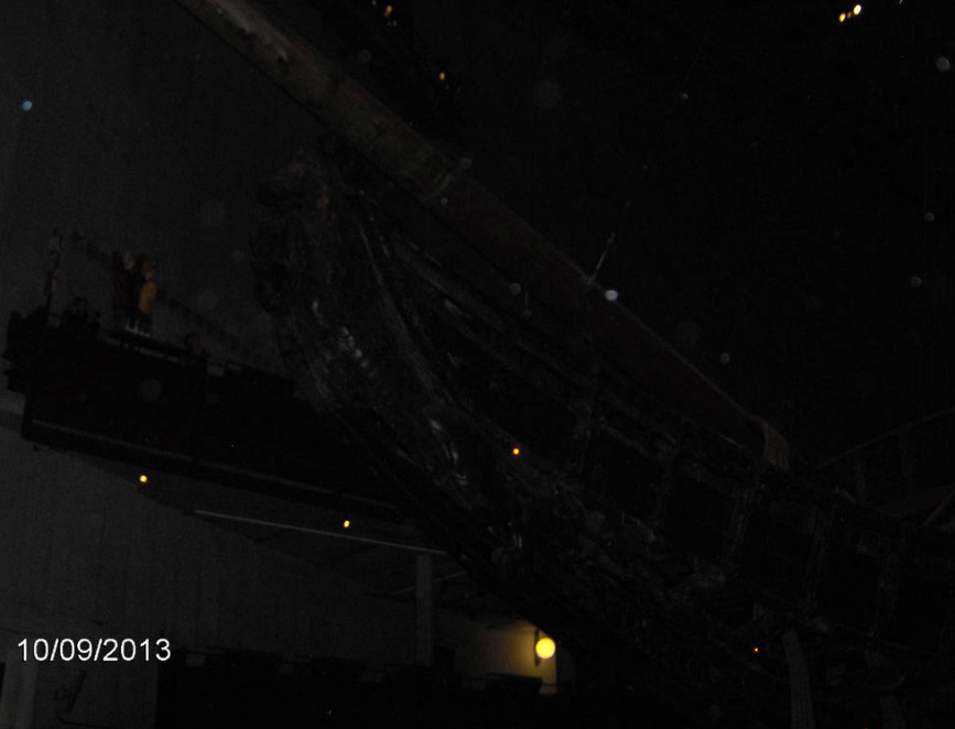 Poor quality photo of the Vasa in the dark