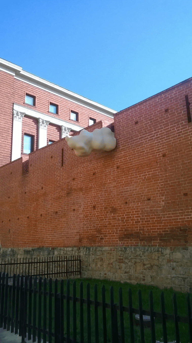 A strange cloud-like object placed on the old defense wall of Riga