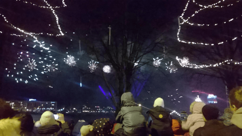 Fireworks of differing sizes popping in the sky