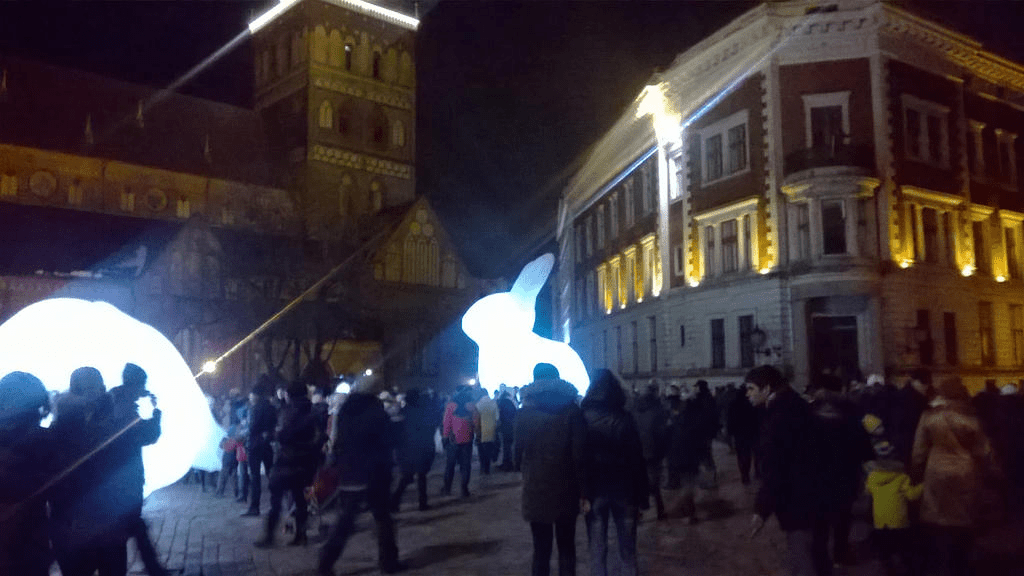 A closer shot to one of the glowing balloon bunnies