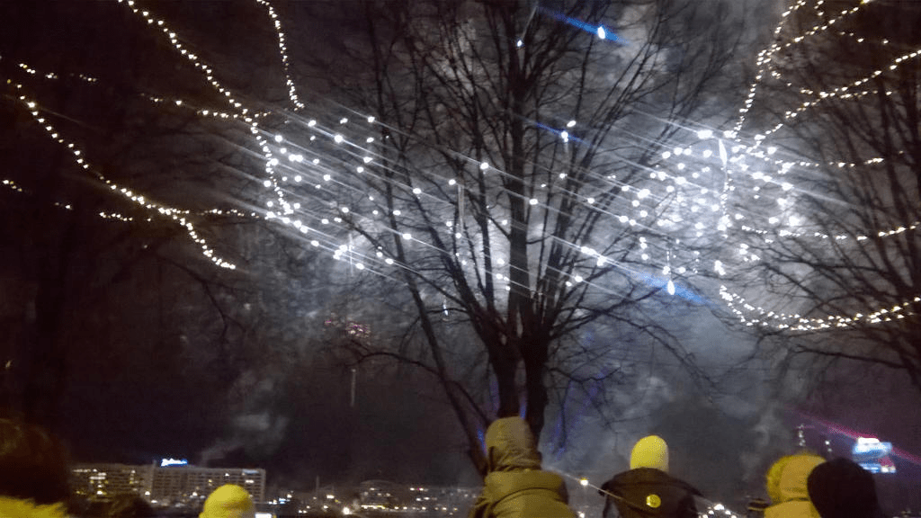 Bright fireworks lighting up in balls