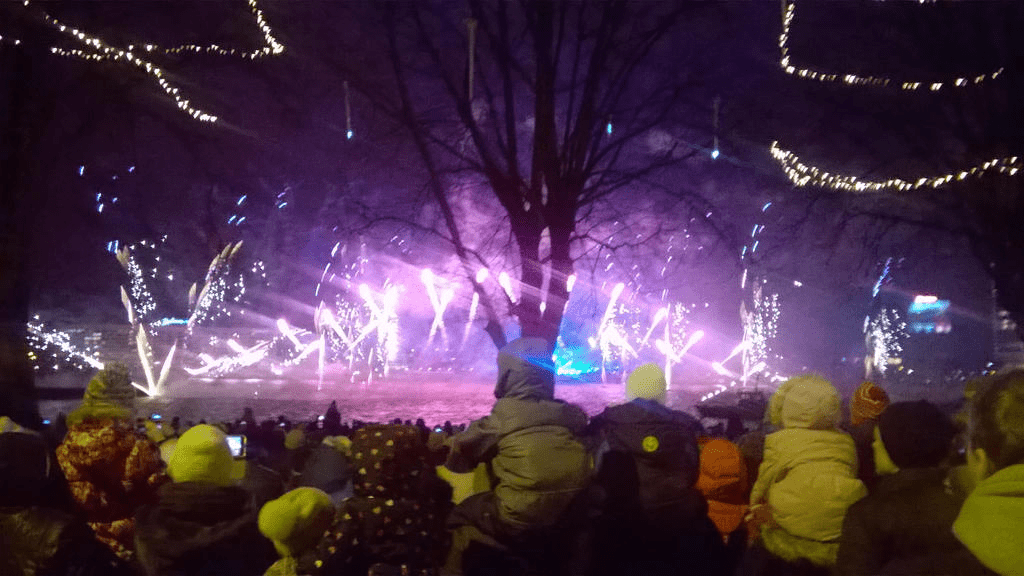 Purple sparks and lights and shooting from the ground