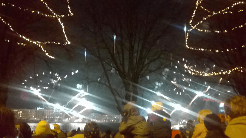 Bright lights shooting up from the ground