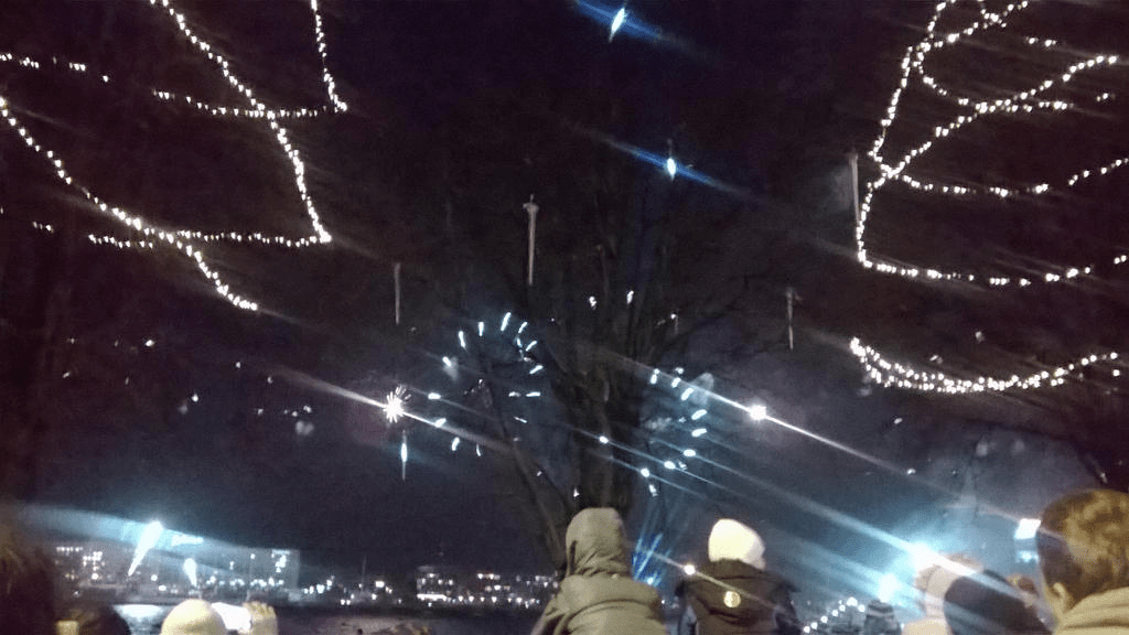 Bright fireworks popping in the sky