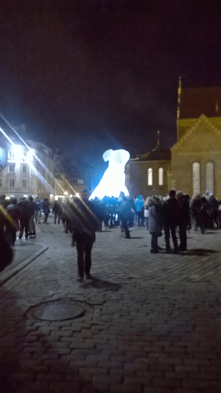 A big balloon bunny glowing in the Doma Square