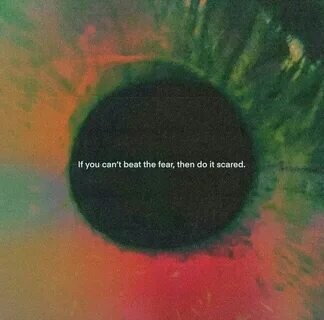 The iris of an eye, and in the middle, text : "if you can't beat the fear, then do it scared"