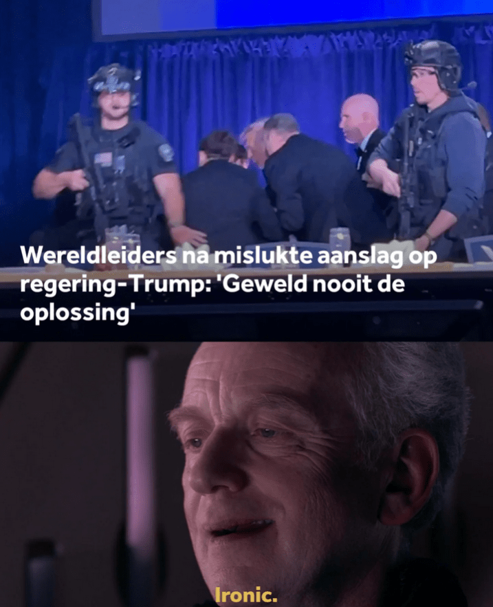 Wereldleiders na mislukte aanslag op regering-Trump: 'Geweld nooit de oplossing'

Ik: Ironic...