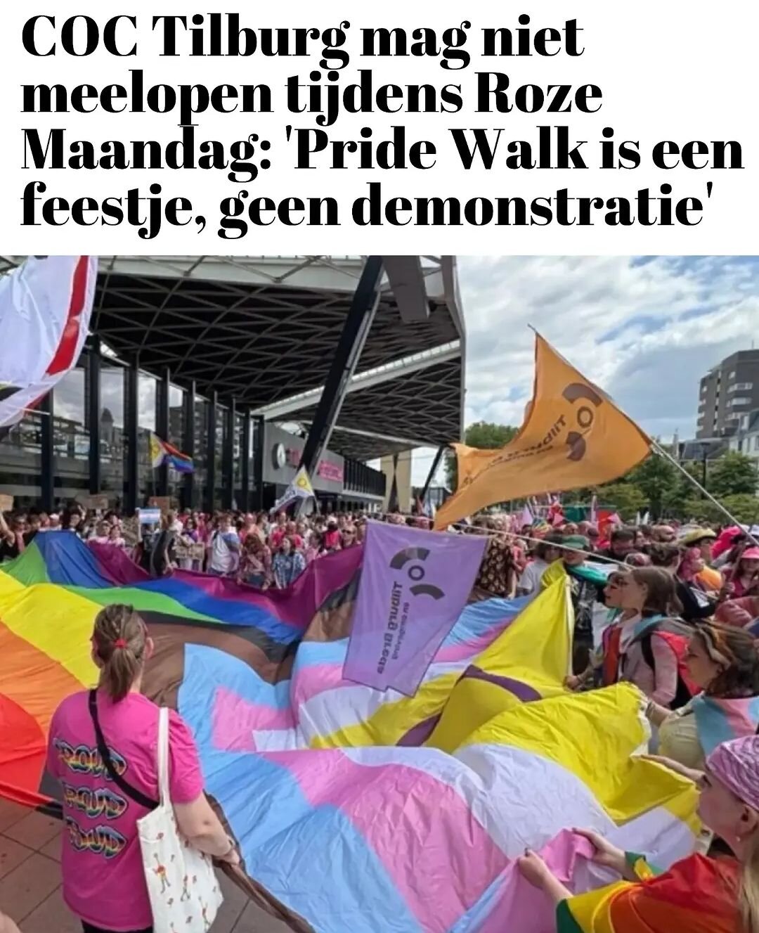 COC Tilburg mag niet meelopen tijdens roze maandag: "Pride Walk een feestje, geen demonstratie"