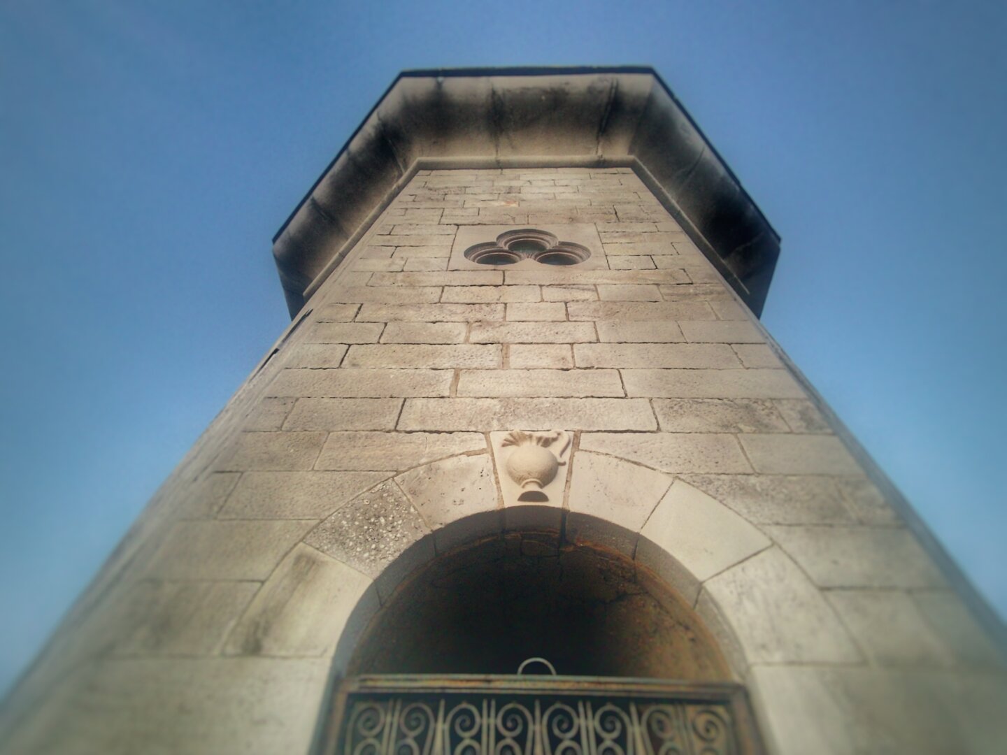 A close up view of Moors Tower in Druid Hill Park.