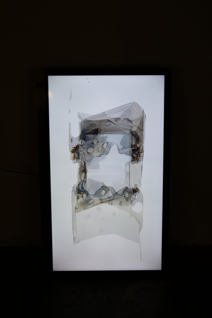 écran montrant une structure 3D géométrique