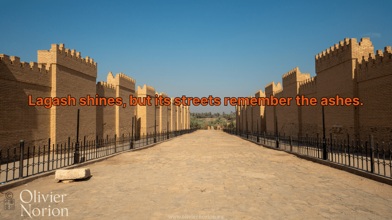 Lagash shines, but its streets remember the ashes.