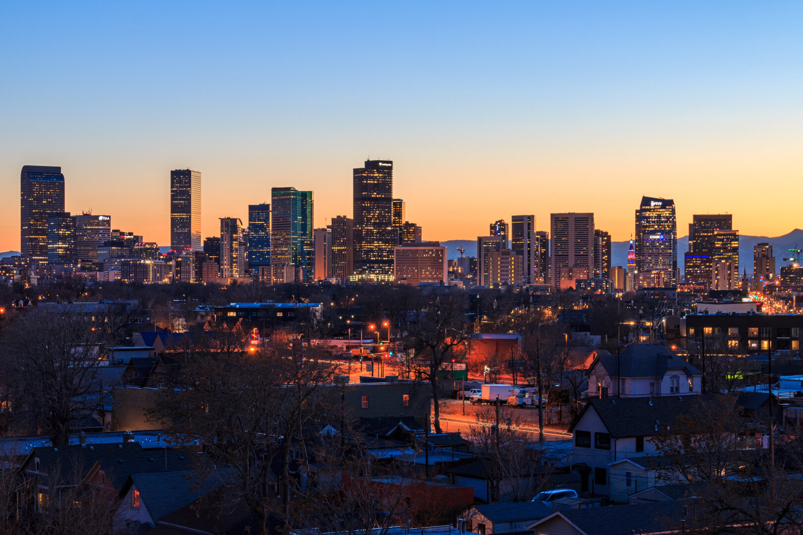 The Denver skyline at dusk
