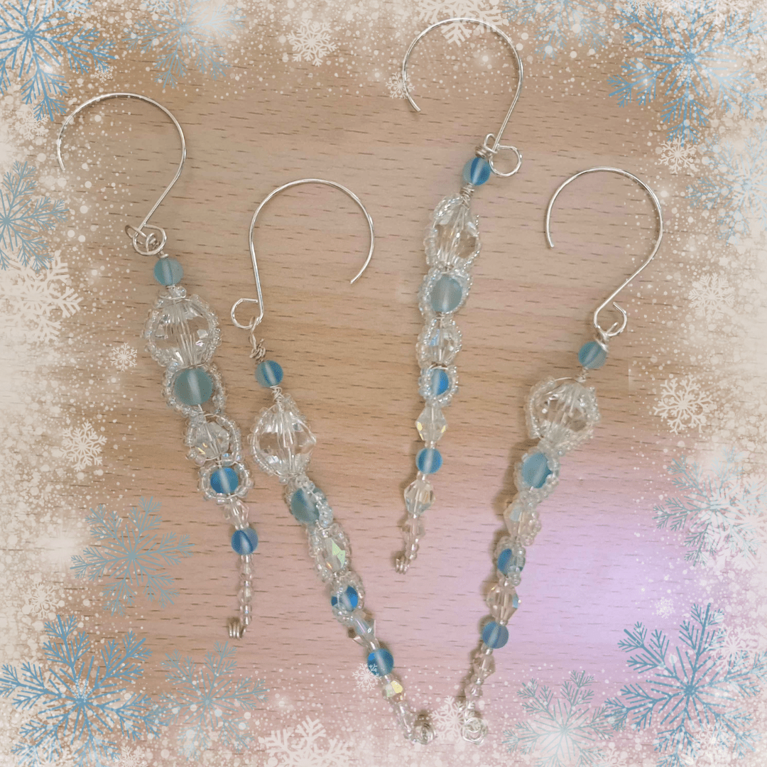 blue and clear crystal bead dangly Christmas ornaments