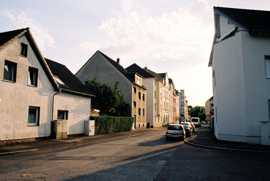 A typical German city street in evening sunlight