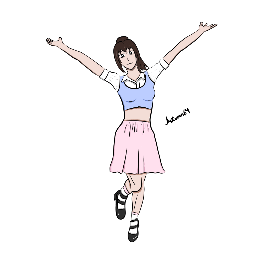 A drawing of a celebrating girl I made as an exercise to learn anatomy.