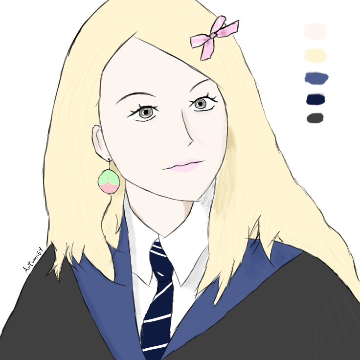 A drawing of Luna Lovegood from Harry Potter.